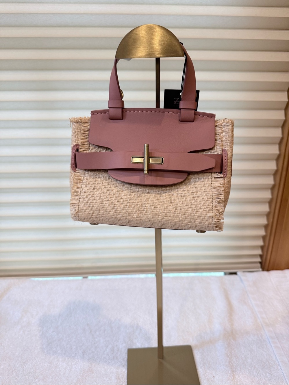 Zac Posen Brigette Mini Belted straw and leather top handle bag and crossbody st